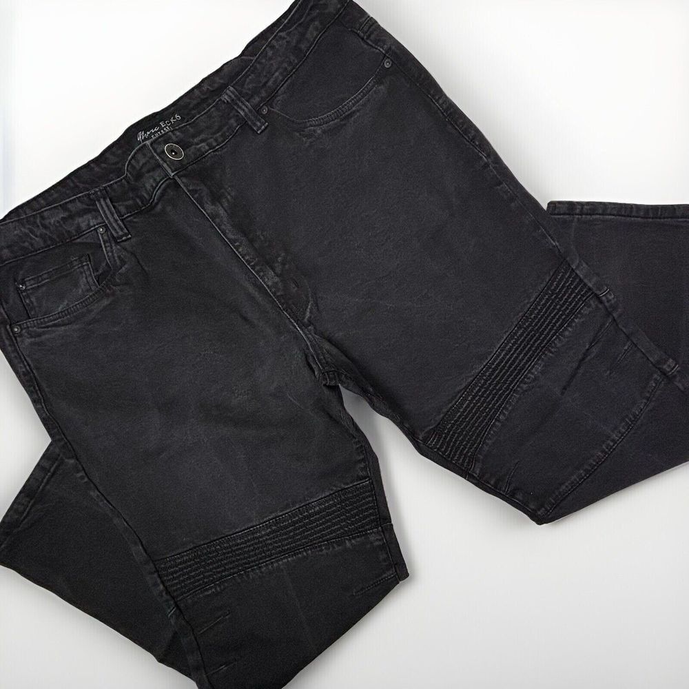 Marc Ecko Cut & Sew Moto Jeans Mens 46X30‎ Black Denim 100% Cotton EUC